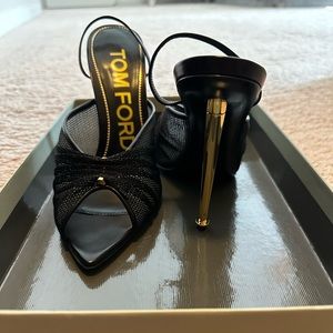 Tom Ford black mesh with gold heel peep toe heels. Size 39